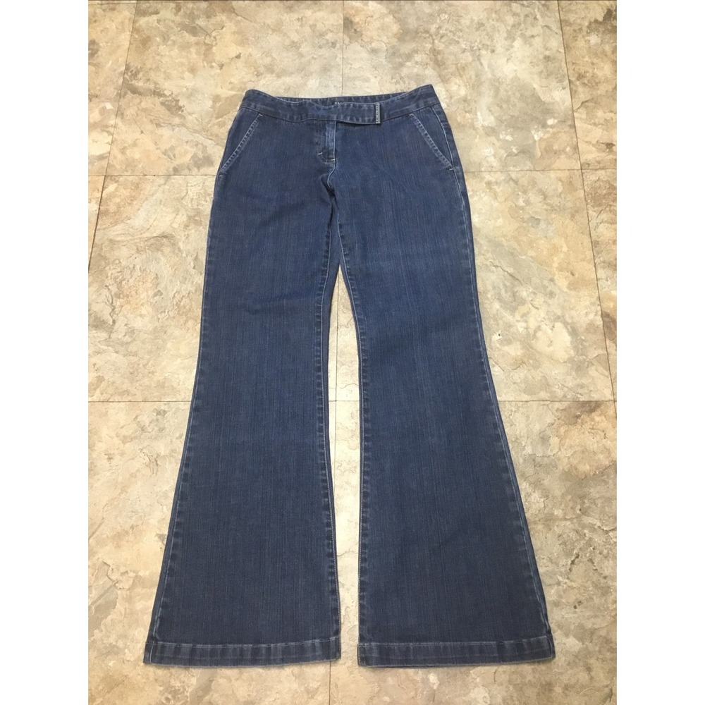 Tahari Tailored Jeans Hook And Bar Closure Low Rise Flare Boho Indigo Size 6
